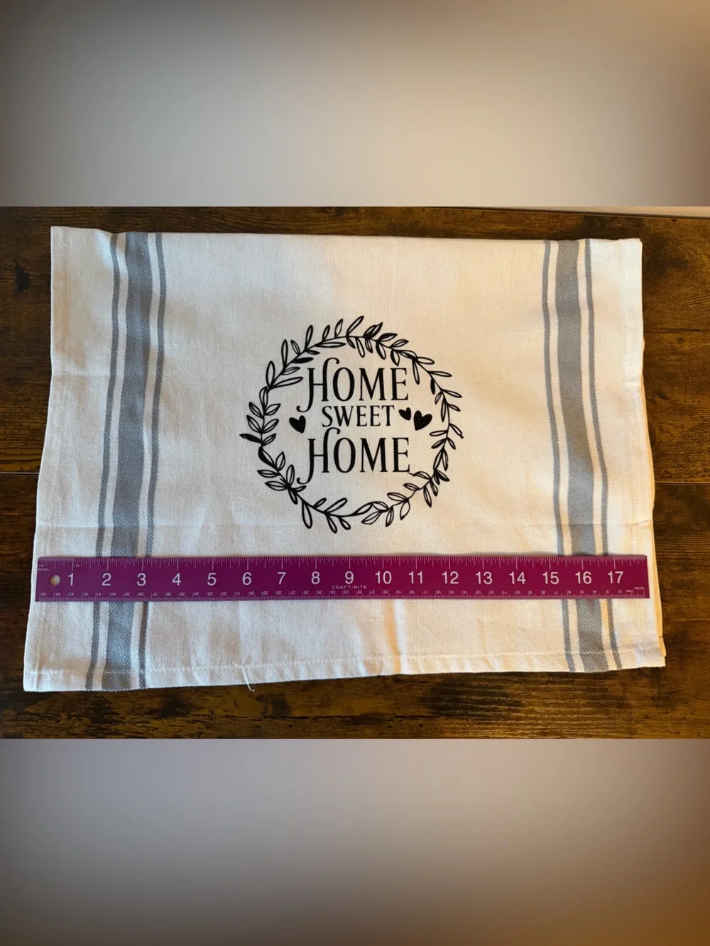 HOME SWEET HOME Cotton Kitchen Towel - White with Gray Stripes
